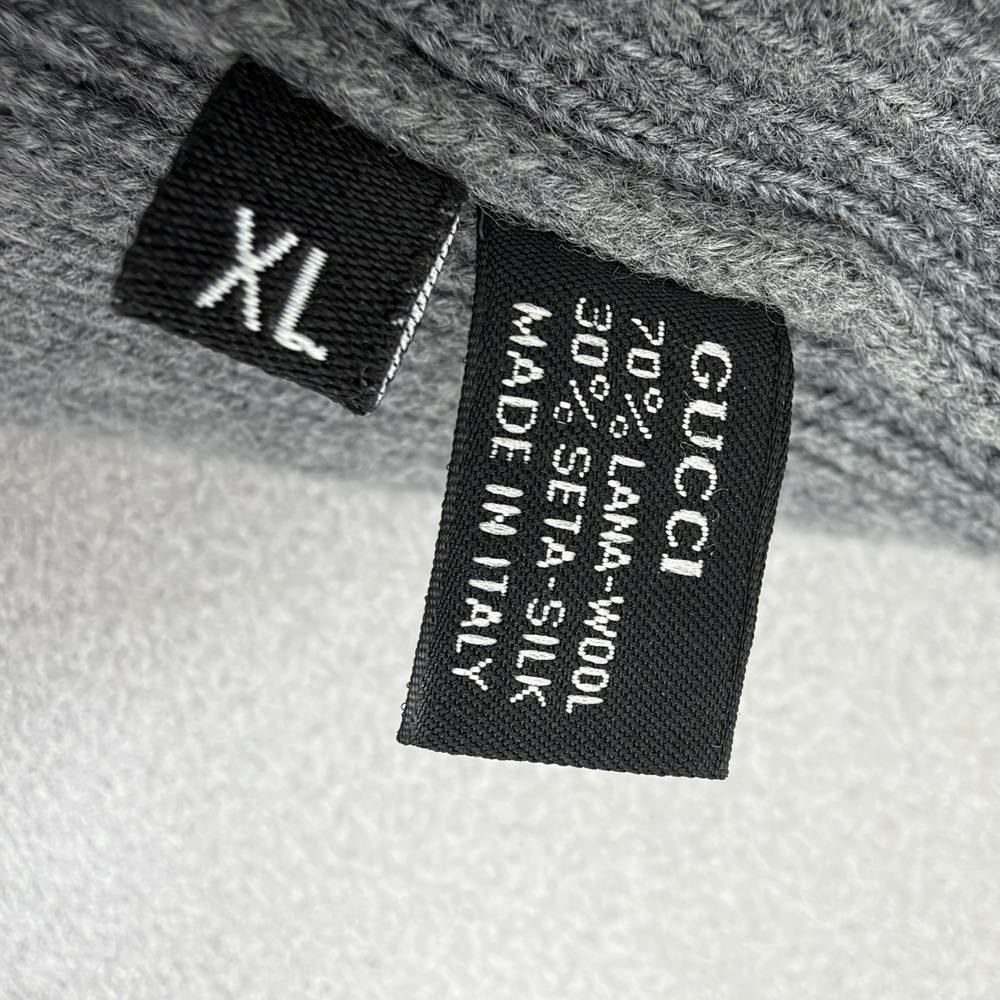 Gucci Hat Unisex XL Grey Web Stripe Wool Silk Ribbed Knit Beanie Made in Italy - Picture 5 of 6